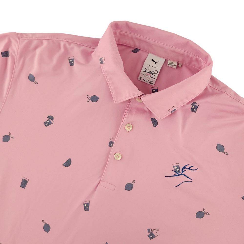 Puma Arnold Palmer Polo Shirt Mens XL Pink Lemonade Print Golf Performance Top
